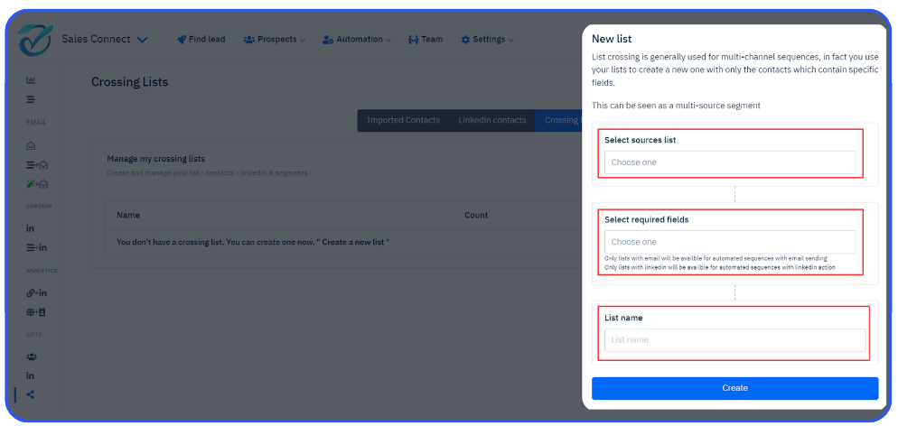 Crossing Lists salesconnect