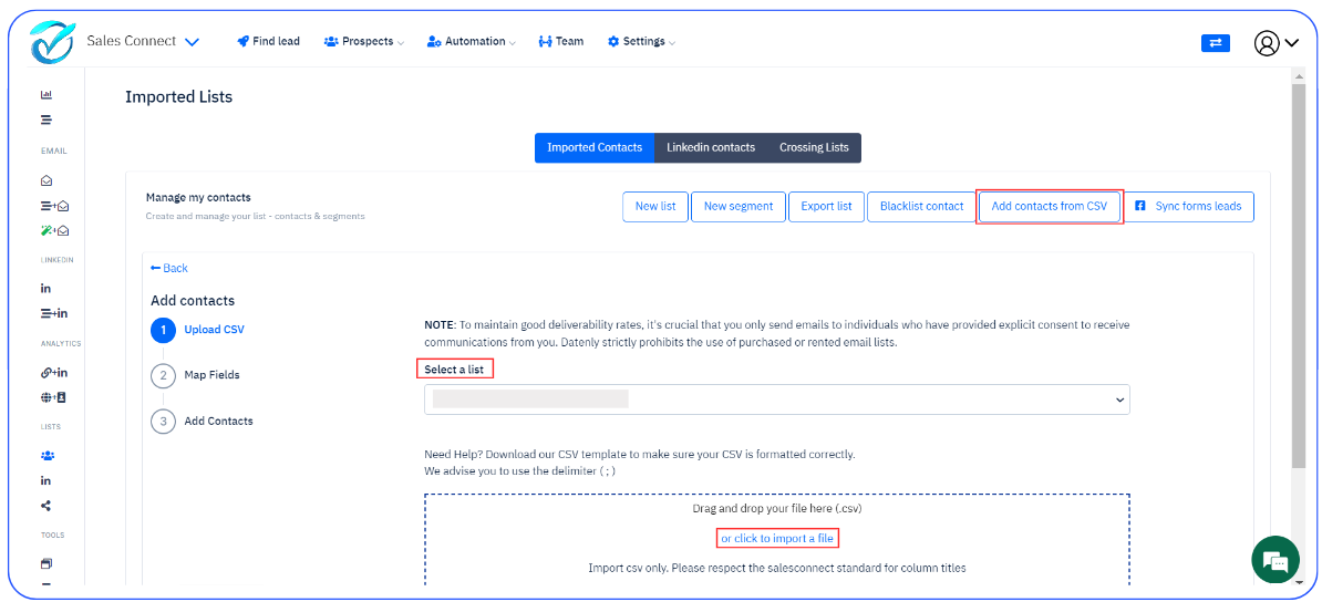 import contacts salesconnect